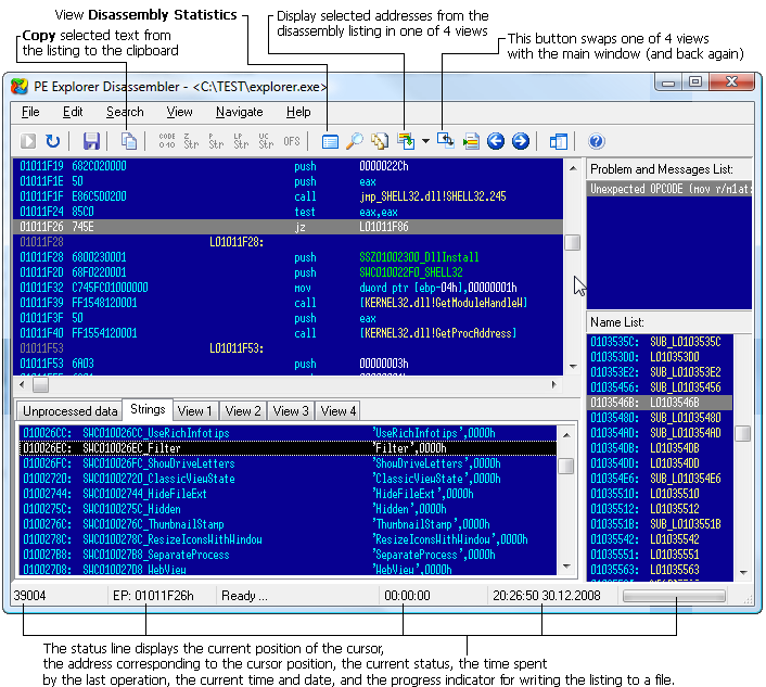 hopper disassembler memory window