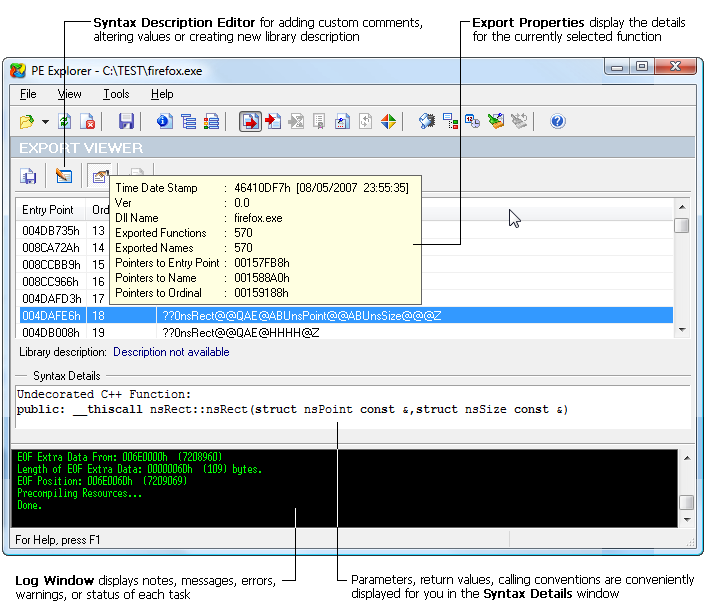 Export, Import and Delay Import Table Viewer